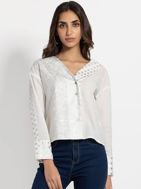 shaye white cotton printed shirt