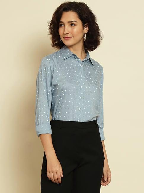 trend arrest blue polka dots shirt