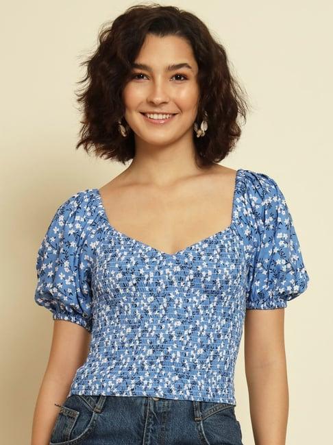 trend arrest blue printed top