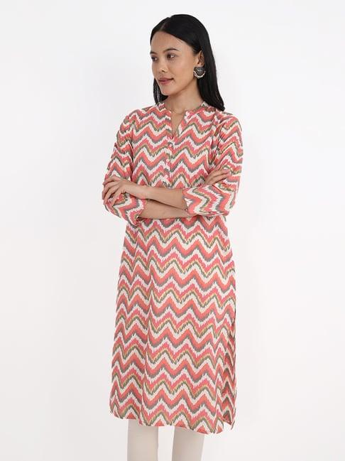 utsa by westside coral ikkat chevron printed kurta