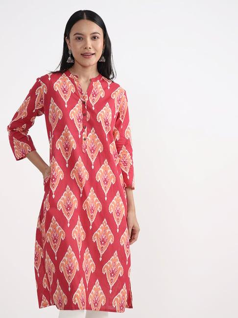 utsa by westside pink ikkat printed straight kurta