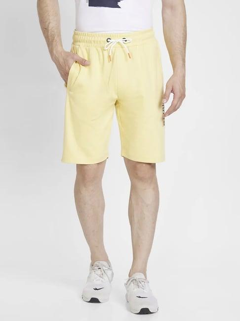 spykar pastel yellow  regular fit shorts