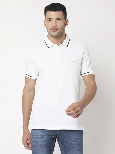 spykar pearl white cotton regular fit polo t-shirt