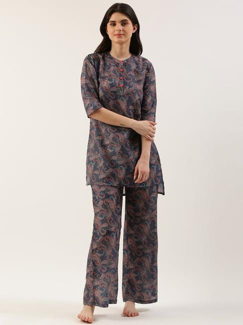 clt.s blue floral print kurta with palazzos