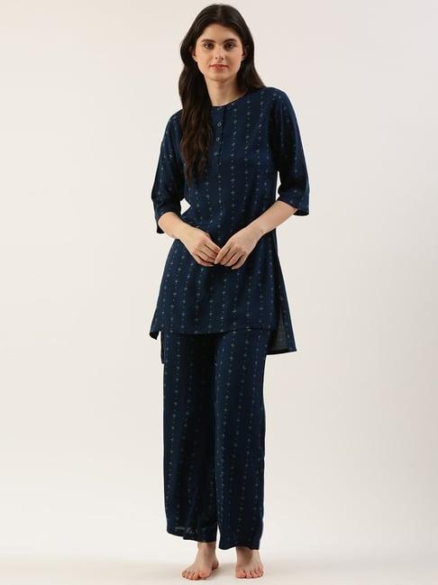 clt.s navy printed kurta with palazzos