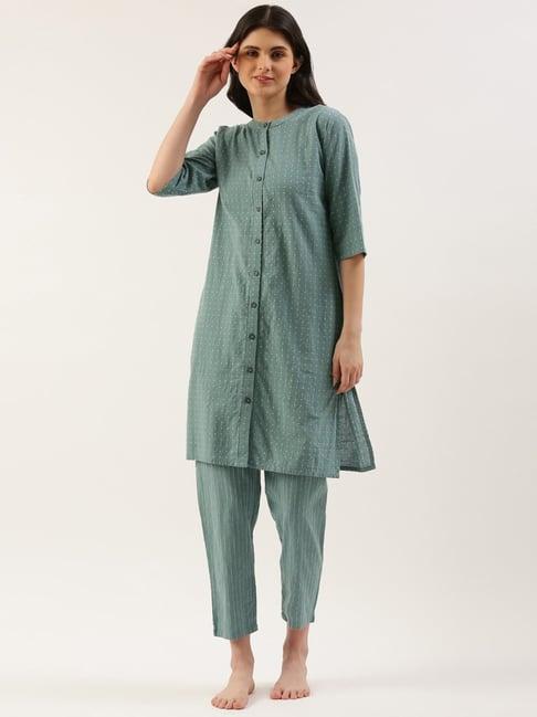 clt.s blue cotton printed kurta with pyjamas