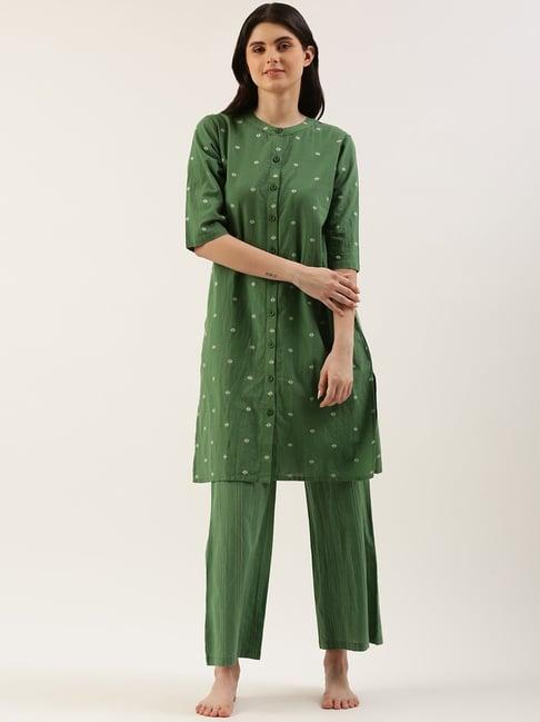 clt.s dark green cotton printed kurta with palazzos