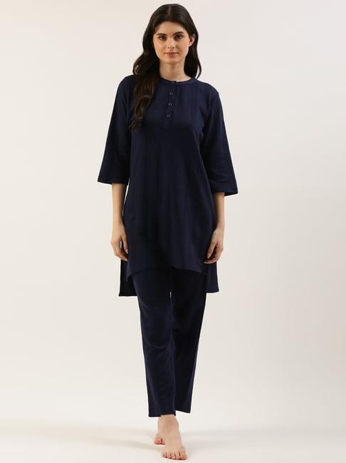 clt.s navy cotton kurta with pyjamas