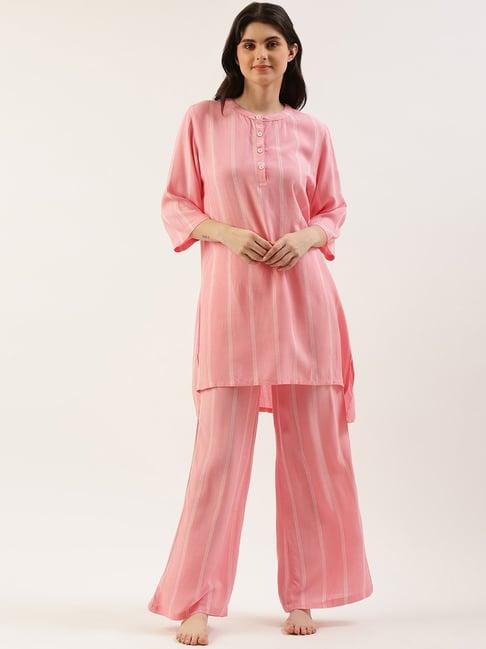 clt.s pink cotton striped kurta with palazzos