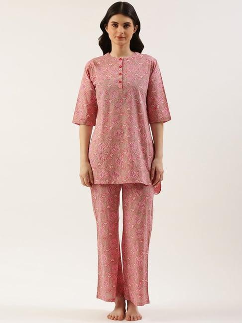 clt.s pink cotton floral print kurta with palazzos