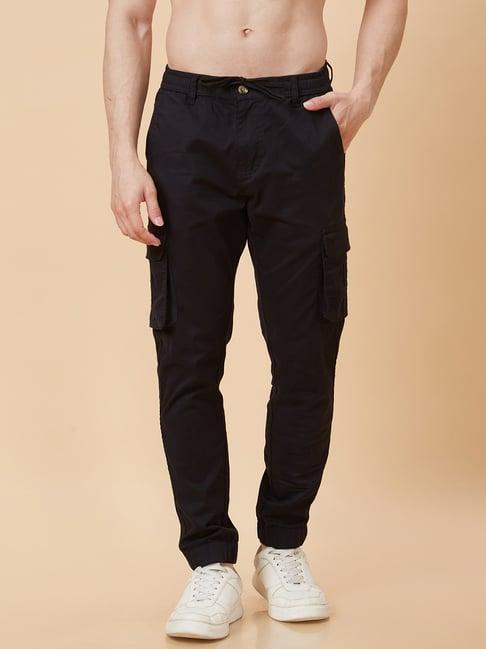 globus black slim fit cotton cargo joggers