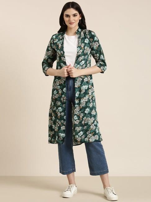 showoff green floral print shrug