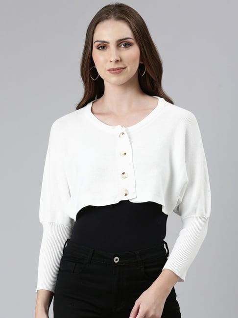 showoff white front-open cropped sweater