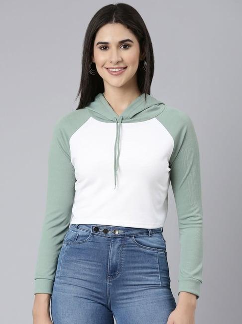 showoff white & green color-block sweatshirt