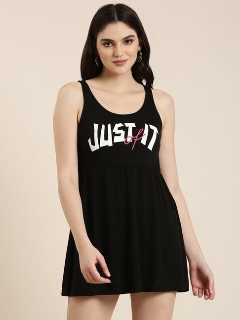 showoff black cotton printed skater dress