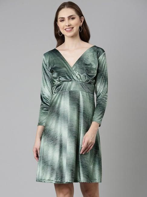 showoff green striped a-line dress