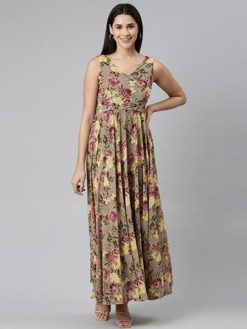 showoff beige floral print maxi dress