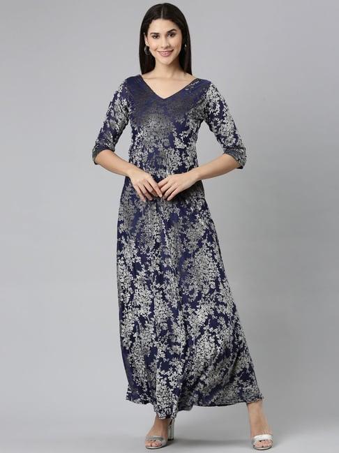 showoff navy floral print maxi dress