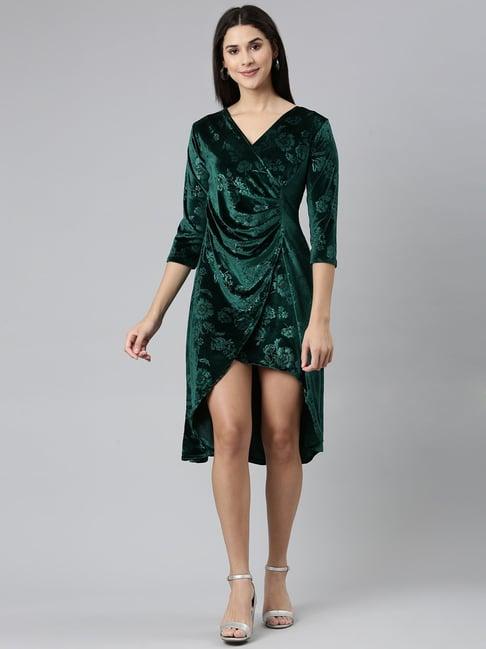 showoff green floral print high-low dress