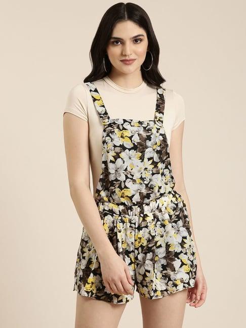 showoff multicolored cotton floral print dungaree