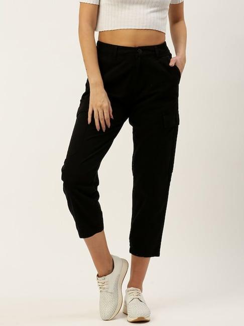 ivoc black regular fit mid rise trousers