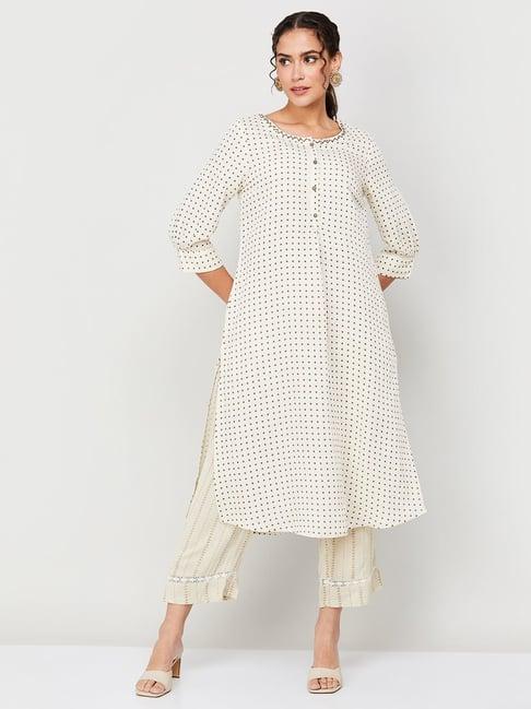 melange by lifestyle off-white printed straight kurta