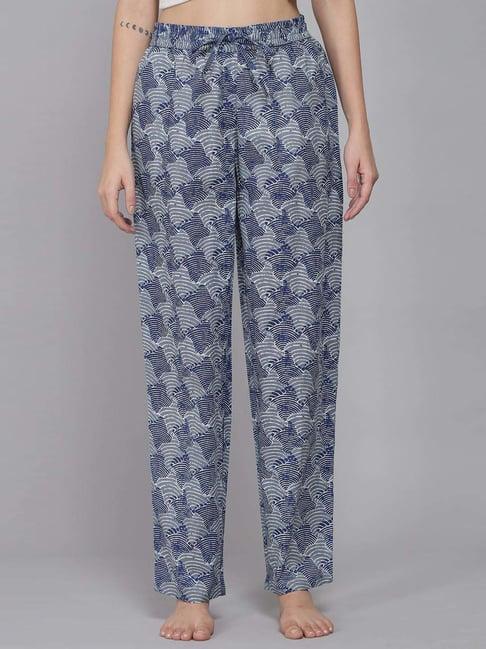 shararat navy & grey cotton printed pyjamas