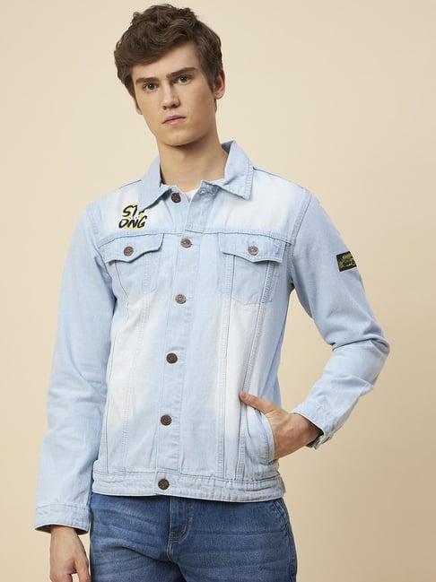 high star blue cotton regular fit printed denim jacket