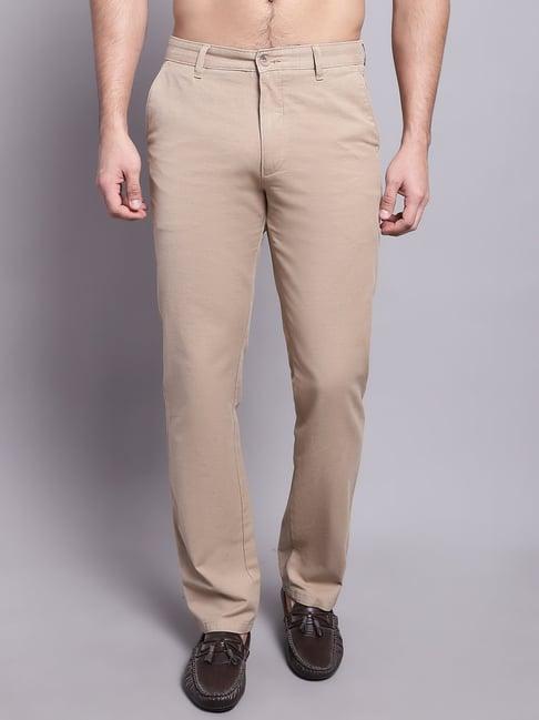 cantabil khaki regular fit flat front trousers