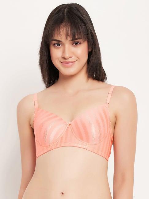 clovia peach striped t-shirt bra