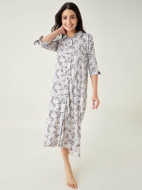 the kaftan company beige floral print night dress