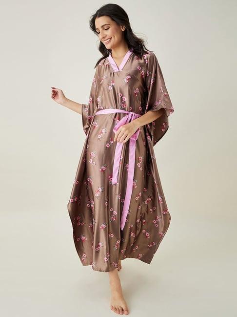 the kaftan company brown printed kaftan nighty