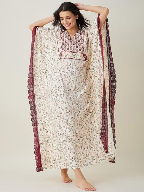 the kaftan company off white printed kaftan nighty