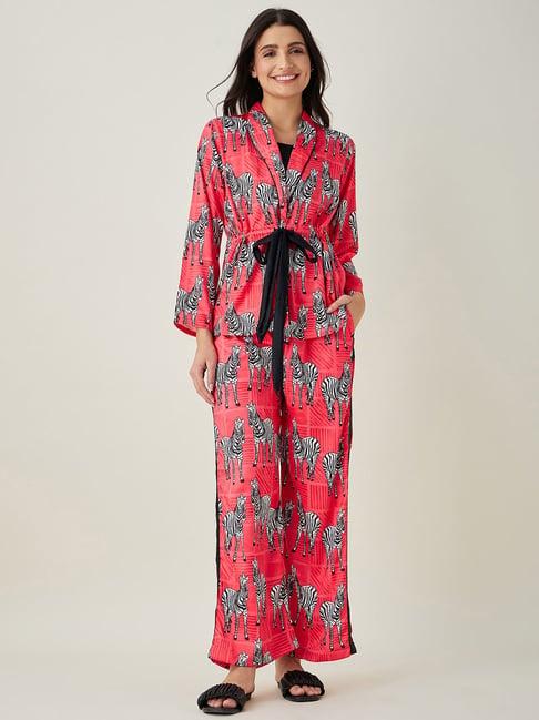 the kaftan company dark pink animal print top with pyjamas