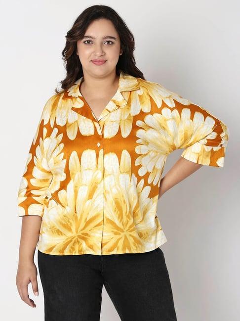 vero moda curve yellow floral print shirt