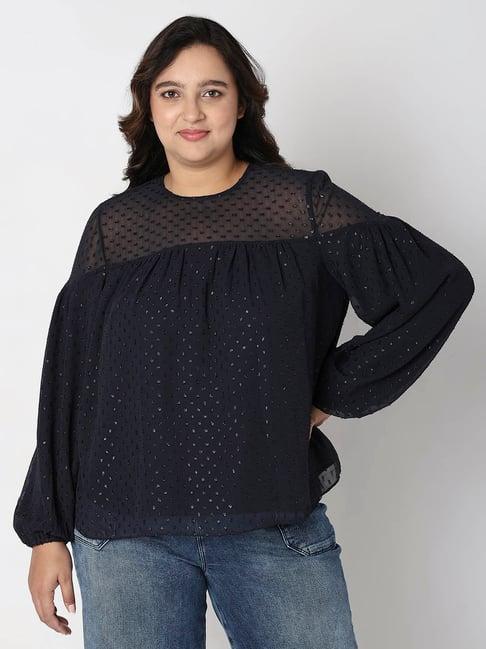 vero moda curve dark blue self design top