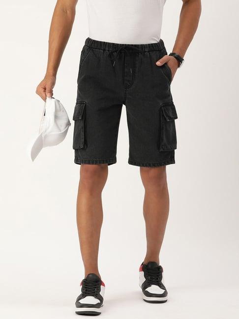 bene kleed charcoal cotton regular fit cargo shorts