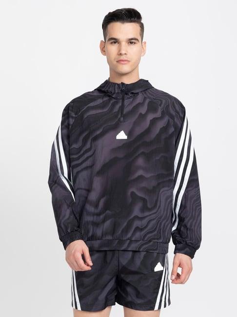 adidas black loose fit future icons printed hooded sweatshirt