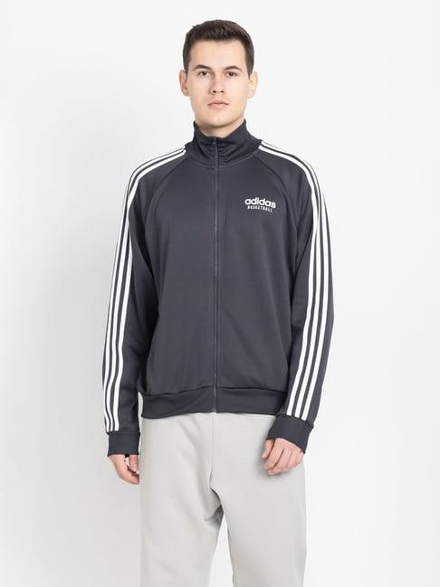 adidas dark grey regular fit high neck sports jacket