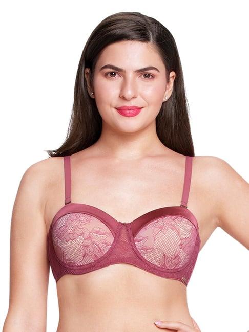 amante maroon lace pattern full coverage bra