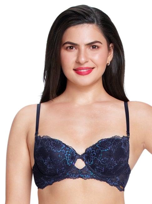 amante blue lace pattern full coverage bra