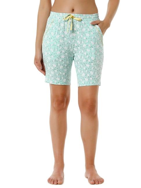 amante green cotton floral print shorts