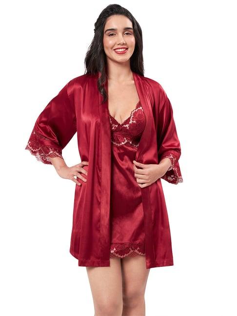 amante maroon shawl neck robe