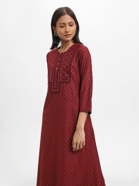 zuba by westside embroidered maroon kurta