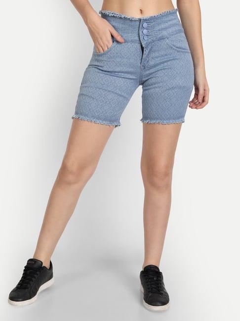 angelfab sky blue cotton textured shorts