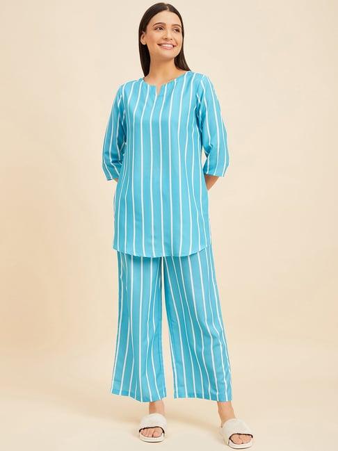 sweet dreams sky blue striped top with pyjamas