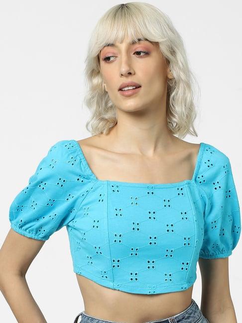 only blue embroidered crop top