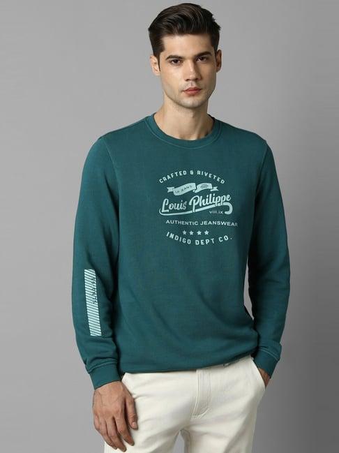 louis philippe jeans green cotton regular fit printed sweatshirt