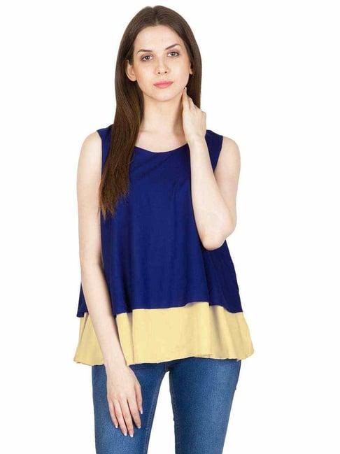 patrorna royal blue & gold regular fit top