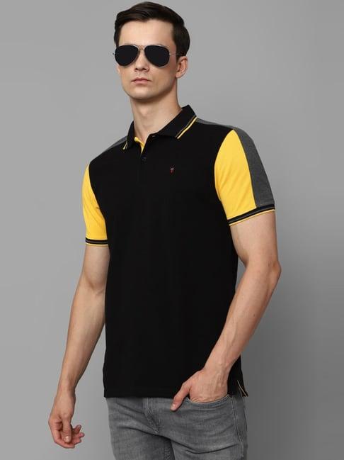 louis philippe sport black cotton slim fit printed polo t-shirt